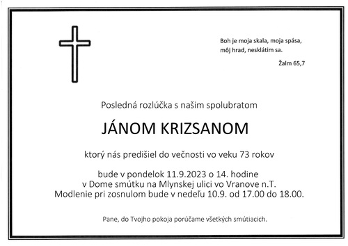 Posledná rozlúčka s Jánom Krizsanom