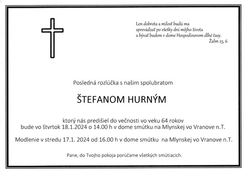 Posledná rozlúčka so Štefanom Hurným