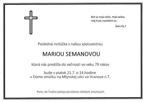 Posledná rozlúčka s Mariou Semanovou