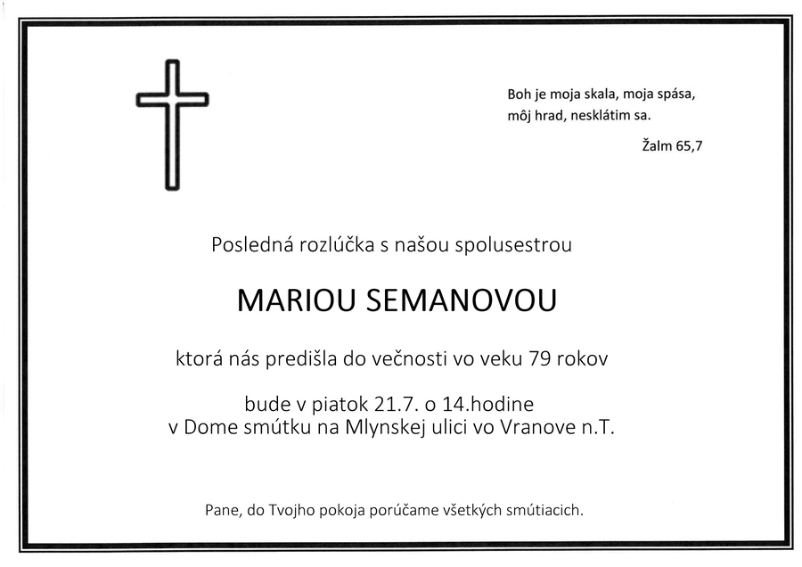 Posledná rozlúčka s Mariou Semanovou