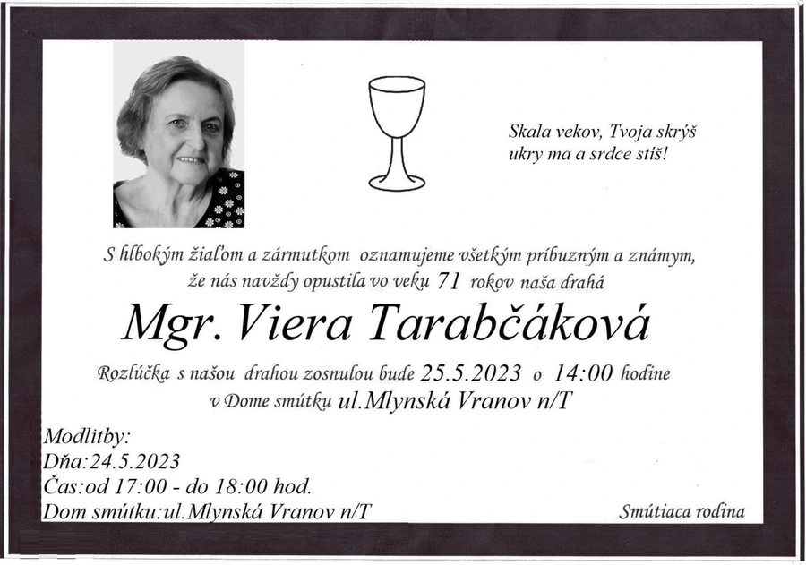 Posledná rozlúčka s Mgr. Vierou Tarabčákovou