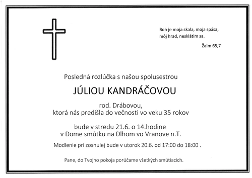 Posledná rozlúčka s Júliou Kandráčovou