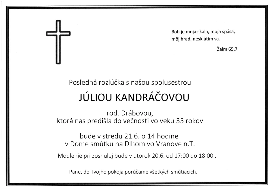 Posledná rozlúčka s Júliou Kandráčovou