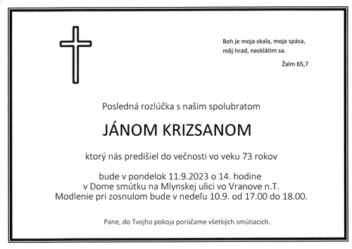 Posledná rozlúčka s Jánom Krizsanom